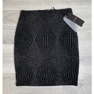 ONLY Web Design Bodycon Skirt, Silver on Black